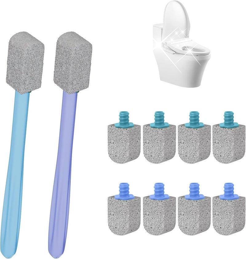 Enjunway Pumice Stone Toilet Bowl Cleaner,Bathroom Cleaner Brush Toilet Wand Refills with 30CM Long Handle for Remove Hard Water Stains with 1 Wand+ Pumice Stones (10 Pack) - Image 1